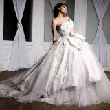 Strapless Lace Chiffon Ball Gown Custom Made Wedding Dresses (W52210)