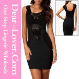 Black Sexy Lace Contrast Cocktail Party Evening Bodycon Dress