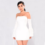 Women Dress off Shoulder Fashion Dress Drawstring Bell Sleeve New Style Bandage Dress for Women