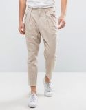 Tapered Smart Trousers with Pleats in Oatmeal