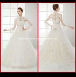 High Neck Long Sleeve Bridal Gown Lace Appliques Ball Gowns Wedding Dress Rr9004