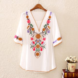 OEM Latest Short Sleeve Summer Embroide Women Blouse