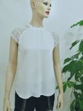 2017 Summer Latest with Lace White Short Sleeve Chiffon Ladies Tops