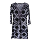 Women's Placement Print Milk Fiber Dress with Half Sleeve