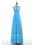 Aoliweiya Long Blue Halter Wedding Dress