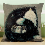 Black and White Cat Pattern Printed Cotton and Linen Pillow Sets of Car Pillow Sofa Cushions