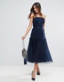 Strapless Panelled Drop Waist Tulle MIDI Dress