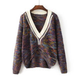 Women's Long Loose Sleeve Wool Sweater Latest Design Big V Neck Winter Sweater