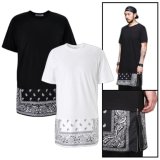 Bandanna Paisley Length Shirt Patch Casual T-Shirt