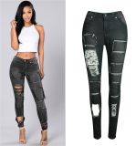 2017 Hot Sale Elastic Denim Jeans for Women with Holes