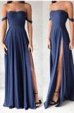 off Shoulder Party Prom Cocktail Gown Vestidos Blue Evening Dress L1912