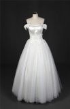 off Shoulder Satin Lace Floor Length Bridal Wedding Gown (Q90419)