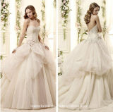 Pink Bridal Ball Gown Sweetheart Lace Organza Wedding Dress (C218)