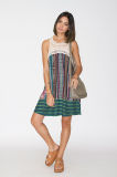 New Women Crocheted Nackline Tribal Print Dress