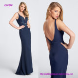 Curved Deep V-Neckline Hand-Beaded Evening Dress with Two-Piece Stretch Crepe