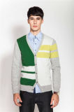 V-Neck Color Block Men Knit 100%Cashmere Cardigan