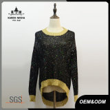 Women Black Sparkle Sweater with Gold Callor Cuffs and Hem