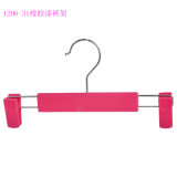Wholesale Custom Red Rubber Coating Trouser Display Clothes Clamp Hangers