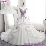 Purple Lace Floral Bridal Gowns Flowers Puffy Wedding Dress 2018