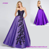 Strapless Mikado Full A-Line Gown Adorned with Asymmetrical Embroidered Applique Evening Dress with Side Pockets