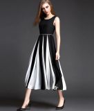 European Fashion Sleeveless Striped Wide Hem Dress