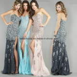 Rhinestone Crystal Evening Ladies Gowns Side Split Prom Party Dresses Z612