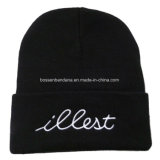 Factory Produce Logo Embroidered Acrylic Knit Black Cuff Beanie