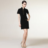 Classic Black Colors with Zipper Slim Fit Style Formal Ladies Designs Office Dress