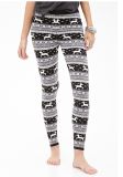 Fair Isle Deer Pattern Leggings with Elasticized Waist