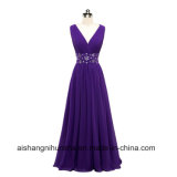 Bridesmaid Dresses Long V-Neck Pleated Beaded Cheap Wedding Party Dress