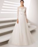 Elegant Long Sleeve Lace and Organza Bridal Dress Wedding Gown