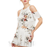 Fashion Women Chiffon Printed Crop Top Suit Tube Dress