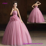 Ball Gown Strapless Long Floor-Length Organza Formal Evening Dress with Flower