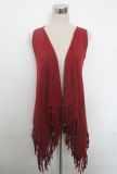 Lady Fashion Cotton Knitted Fringe Shawl Vest (YKY4428)
