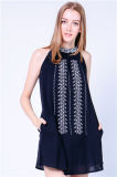 Embroider Halter Black Dress