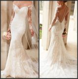 Sheer Long Sleeves Bridal Gowns Vestidos Mermaid Lace Wedding Dress S201742