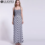 Lady Designer High Quality Chevron Dress of Eyelet Striped Fabric