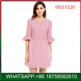 Spring New Design Fashion Stripe Flounce Sleeve Seersucker Lady Dress