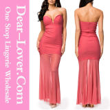 Sweetheart Sheer Fishtail Maxi Evening Dress