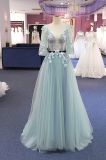 Hot Sale Blue Embroidery Beading A Line Evening Dress