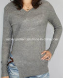 Ladies Knitted V Neck Long Sleeve Pullover Sweater (12AW-141)