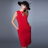 Fashion Elegant Ladies Office Wear Dresses Red Short Sleeve Formal Women Slim Fit Dress