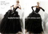 Cap Sleeves Flowers Black Ball Gown Qunincean Dress (W52222)