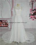 High Neck Beach Style Chiffon Bridal Dress with Feather Decoration