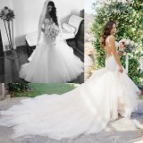 Spaghetti Straps Lace Bridal Ball Gown Mermaid Sexy Tulle Wedding Dresses B1390