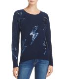 Navy Blue Winter Round Neck Cashmere & Sequin Lightning Bolt Sweaters