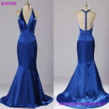 Floor-Length Solid Blue Polyester Long Evening Dress