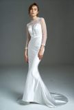 Long Sleeve Beading Mermaid Satin Evening Wedding Bridal Dress