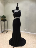 Black Beading Satin Mermaid Evening Party Formal Gowns