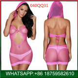 Fashion Woman Pink Seamless Fishnet Sexy Lingerie with Cap